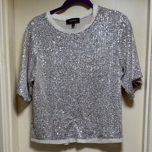 Lea & Viola Silver Sequin Short Sleeve Top